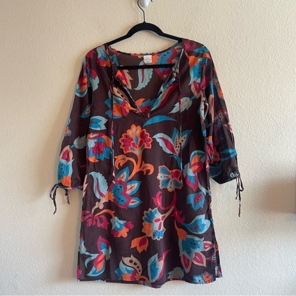 Y2K Merona Brown Tunic Mini Dress Paisley Print Retro Womens Size Medium
